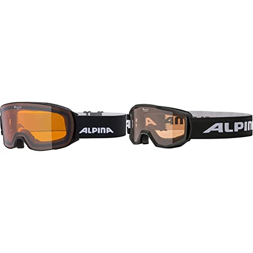 Alpina NAKISKA - Beschlagfreie, Extrem Robuste & Bruchsichere OTG Skibrille Mit 100% UV-Schutz, black matt & PINEY - Beschlagfreie, Extrem Robuste & Bruchsichere Skibrille Mit 100% UV-Schutz, black von ALPINA