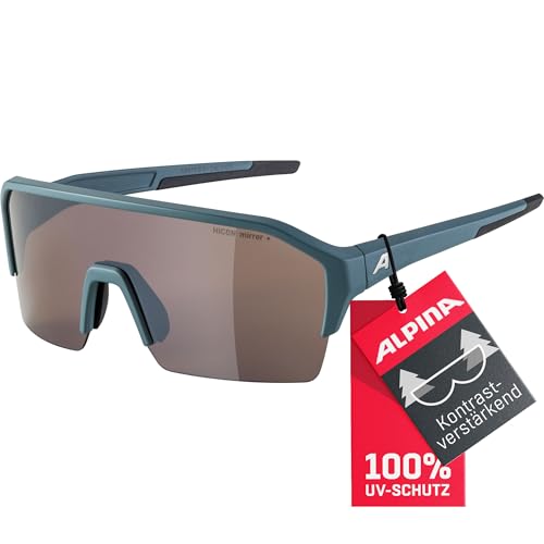 ALPINA RAM HR Q-LITE - Verspiegelte, Kontrastverstärkende & Beschlagfreie Sport- & Fahrradbrille Mit 100% UV-Schutz Für Erwachsene, dirt-blue matt, One Size von ALPINA