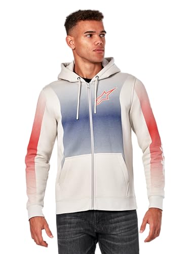 Alpinestars Arising Hoodie Kapuzenpullover für Herren Fleece Sweatshirt mit Kapuze Weiß/Blau/Rot L von Alpinestars