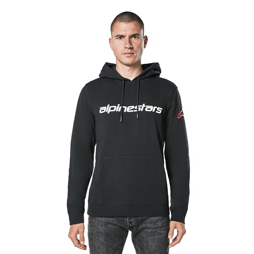 Alpinestars Linear Wordmark Hoodie V3 Kapuzenpullover für Herren Fleece Sweatshirt mit Kapuze Schwarz/Weiß/Rot L von Alpinestars