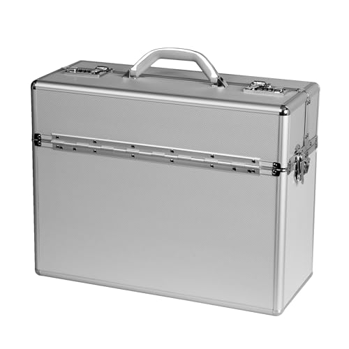 ALUMAXX 45100 Pilotenkoffer ALPHA, Piloten Koffer aus Aluminium, Aktenkoffer Alu, Zahlenschloss, Dokumentenkoffer, Businesskoffer ca. 47 cm, Silber, 47 x 36,5 x 20 cm von Alumaxx