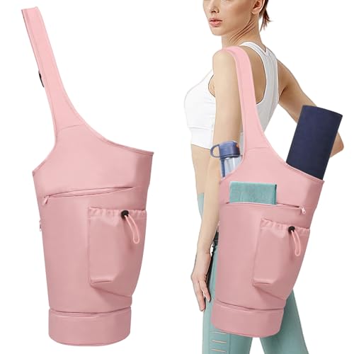 ALUSBELL Große Yogamatten-Tasche mit wasserdichter Nasstasche, lange Tragetasche für Yogamatte, Tragetasche mit Kordelzug, Wasserflaschentasche, verstellbarer Schultergurt, für Fitnessstudio, Yoga, von Alusbell