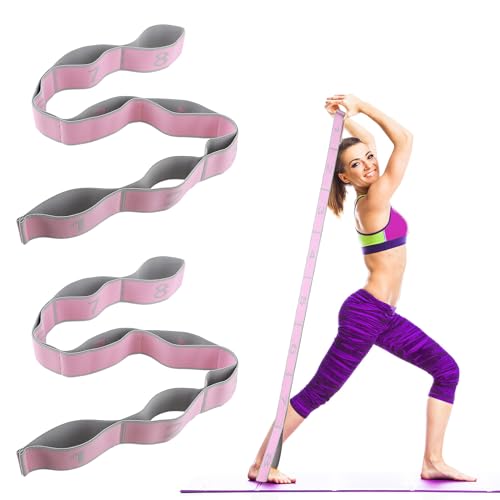 Amabro Yoga Gurt mit 2er Pack 8 Schlaufen resistance bands, Yoga Stretch Gurt Yoga Set Ideal Stretching Band für Heißes Yoga Gymnastikband in einem für Yoga Enthusiasten und Sportler von Amabro