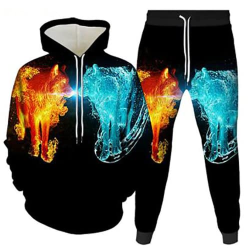 Amacigana Herren Wolf Trainingsanzug Hoodie und Trainingshose Jogginganzug Unisex 3D Druck Hoodie Herren Kapuzenpullover (03,M) von Amacigana