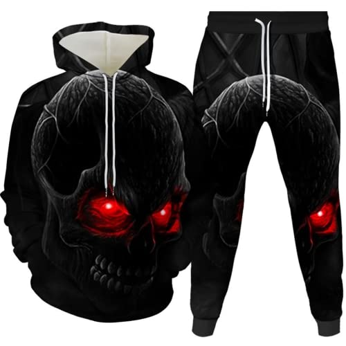 Amacigana Skelett Trainingsanzug Herren Kapuzenpullover Pullover Jogger Unisex Set Skull Jogginganzug 3D Jogger Hose Lässige (03,XL) von Amacigana