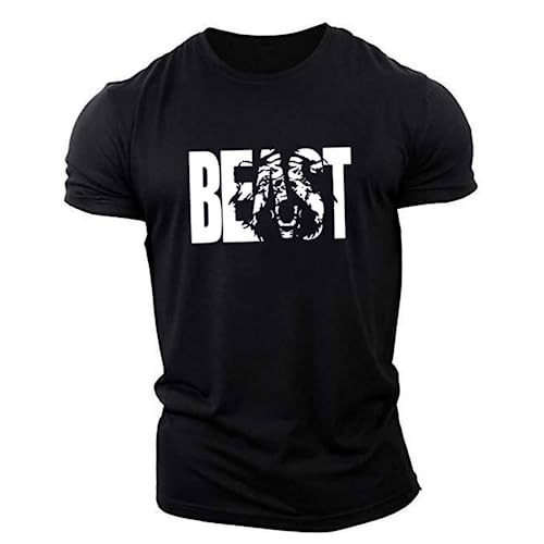 Amacigana Slim-Fit Fitness Tshirt für Herren, Beast Sportshirt aus Baumwolle Kurzarm T-Shirts Langes Rundhals Muskel Fitness Top (2,L) von Amacigana