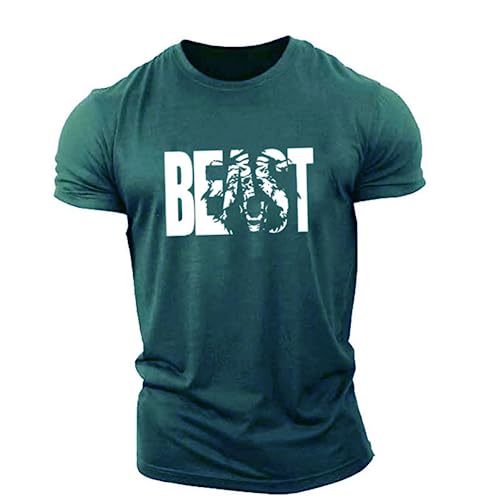 Amacigana Slim-Fit Fitness Tshirt für Herren, Beast Sportshirt aus Baumwolle Kurzarm T-Shirts Langes Rundhals Muskel Fitness Top (6,XXL) von Amacigana