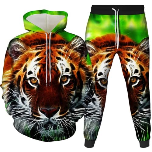 Amacigana Tiger Kapuzenpullover Hoodie 3D Drucken Tier Kapuzenpullover + Jogginghose Jogginganzug Sportanzug Jogging Sweatshirt Hose (04,S) von Amacigana