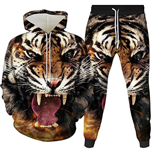 Amacigana Tiger Kapuzenpullover Hoodie 3D Drucken Tier Kapuzenpullover + Jogginghose Jogginganzug Sportanzug Jogging Sweatshirt Hose (05,M) von Amacigana