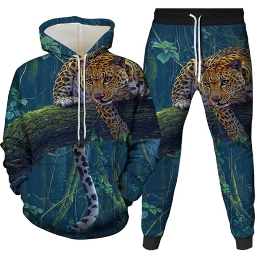 Amacigana Tiger Kapuzenpullover Set 3D Drucken Wolf Kapuzenpullover + Jogginghose Jogginganzug Sportanzug Männer Jogging Sweatshirt Hose (Tiger 5,6XL) von Amacigana