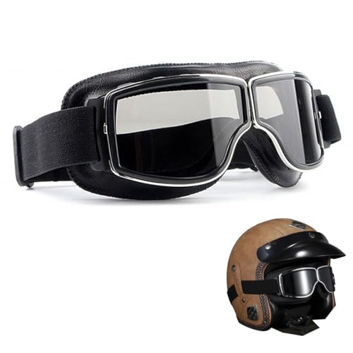 Motorradbrille PU Leder Sonnenbrillen Retro Radbrille Helmbrille Fliegerbrille Herren Crossbrille Motocrossbrille Schutzbrille Motocross Vintage Motorräder Brille für ATV Bike Motocross Schutzbrille von Amacoam