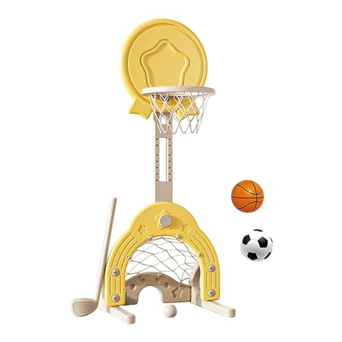 Amagogo 3-in-1-Basketballkorb-Set, multifunktionales Basketballspielzeug für draußen, höhenverstellbarer Basketball für den Familiengarten, Gelb von Amagogo