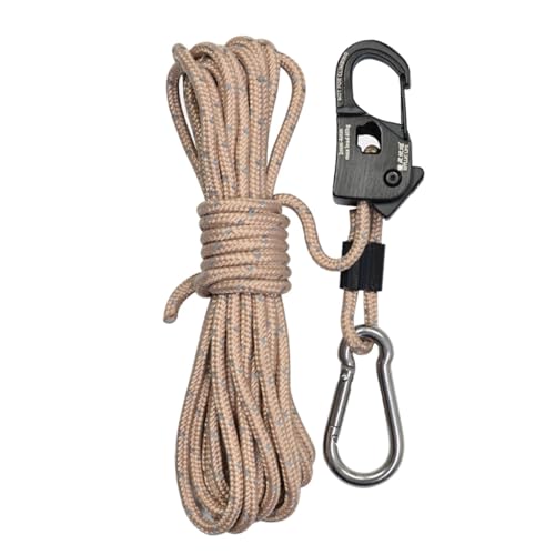 Amagogo 4 mm Zelt-Abspannseil mit Riemenscheibe, Zeltführungsseil, schnell verriegelndes Nylon-Lanyard, Aluminiumlegierung, selbstverriegelnder zum, Khaki von Amagogo