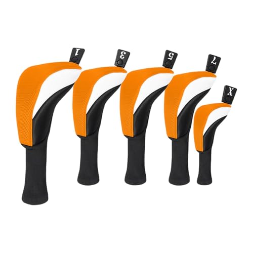 Amagogo 5X Golf Holz Headcovers Golf Kopf Abdeckung Nylon Kratzfest Kreative Leichte Schutzhülle Schutz Schutz für Erwachsene, Orange von Amagogo