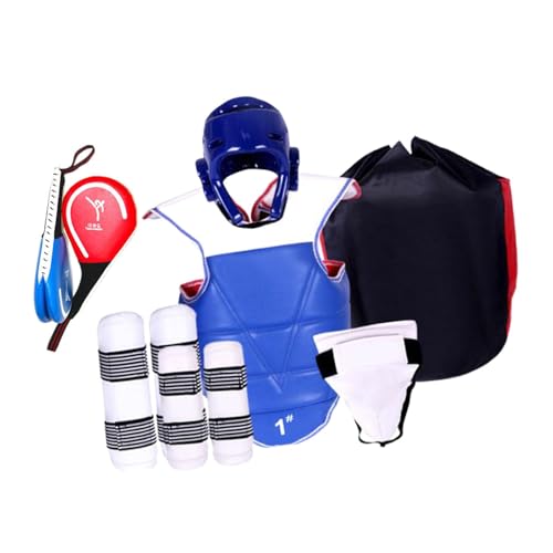 Amagogo 6-teiliges Taekwondo-Schutzausrüstungsset, Boxkopfschutz, Schutzausrüstung, umfassender Schutz für das -Sparring-Training, Blau, 130 bis 150cm von Amagogo