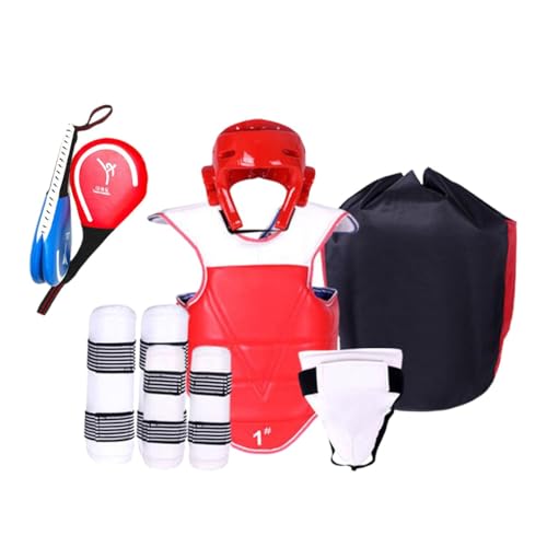 Amagogo 6-teiliges Taekwondo-Schutzausrüstungsset, Boxkopfschutz, Schutzausrüstung, umfassender Schutz für das -Sparring-Training, ROT, 110 bis 130 cm von Amagogo