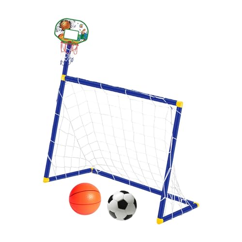 Amagogo Basketballkorb mit Fußballtornetz, Sporttorspielzeug, 2-in-1, einfache Montage, Wurfspiel-Tornetz, Fußballtor für drinnen und draußen, Blau von Amagogo