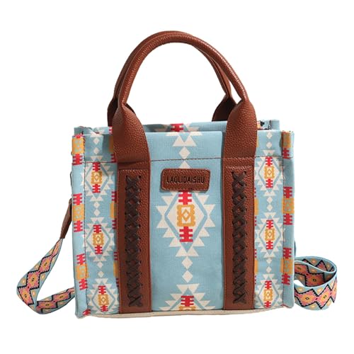 Amagogo Damen Handtasche im Bohemian-Stil, modische Damentasche für Strand, Büro, Straße, Reisen, Pendeln, Blau Groß Weiß von Amagogo