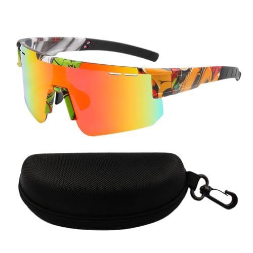 Amagogo Fahrradbrille, Reitbrille mit Blendschutz, stilvolle Sport-Sonnenbrille mit großem Rahmen, polarisierte Sonnenbrille zum Wandern und Klettern, Streifen Rot von Amagogo