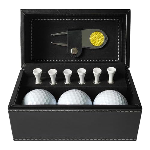 Amagogo Geschenkset mit Golfbällen und Tees, 6 Golf-Tees mit PU-Hülle, Golf-Zubehör-Set, Golf-Geschenk für Männer, 3-teiliges Golfball-Set für ihn, Green Dad, Gelbes Divot-Werkzeug von Amagogo