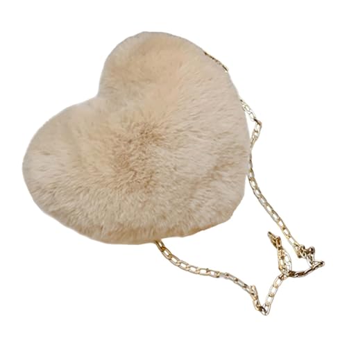 Amagogo Herzförmige Umhängetasche für Damen, Plüsch-Geldbörse, Tragetasche, Abendtasche, Clutch, Geldbörse, Umhängetasche, Beige von Amagogo