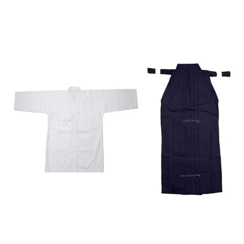 Amagogo Japanische Kendo Uniform Set Männer Frauen Iaido Erwachsene Kung Fu Aikido Samurai Hakama, weiß und blau, 160cm von Amagogo