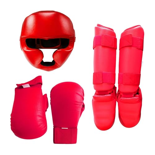 Amagogo Karate-Sparring-Ausrüstungsset, Boxkopfbedeckungen, Karate-Schienbeinschoner, Boxhandschuhe für MMA, Kampfsport, Sparring, Kickboxen, S von Amagogo
