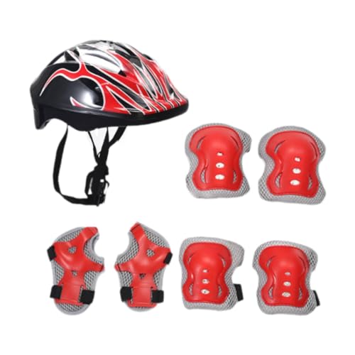 Amagogo Kinder-Fahrradhelm mit Ellenbogenschonern, Leichter Fahrradhelm mit Handgelenkschonern für Inline-Skating-Rollschuh-Outdoor-Sportarten, Schwarz Rot von Amagogo