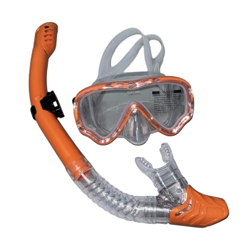 Amagogo Schnorchelset Schwimmmaske Tauchmaske Schlagfestigkeit Taucherbrille aus gehärtetem Glas Schnorchelausrüstung für Wassersport, Orange von Amagogo