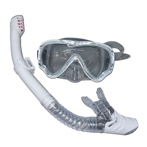 Amagogo Schnorchelset Schwimmmaske Tauchmaske Schlagfestigkeit Taucherbrille aus gehärtetem Glas Schnorchelausrüstung für Wassersport, Weiß von Amagogo