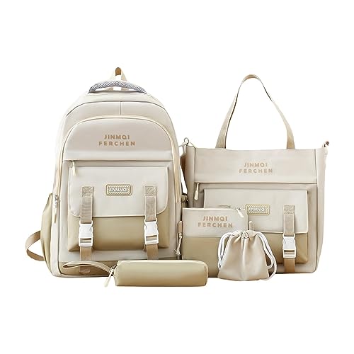 Amagogo Schultaschen Set, Schulranzen, Federmäppchen, 5 Teilig, Schulranzen Rucksack für Die Schule, für Teenager Der Mittelschule, Jungen, Beige Amagogo Schultaschen Set, Schulranzen, Federmäppchen, 5 Teilig, Schulranzen Rucksack für Die Schule, für Teenager Der Mittelschule, Jungen, Beige von Amagogo