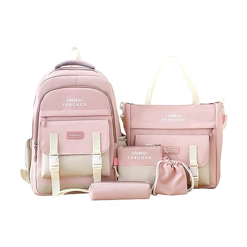 Amagogo Schultaschen Set, Schulranzen, Federmäppchen, 5 Teilig, Schulranzen Rucksack für Die Schule, für Teenager Der Mittelschule, Jungen, Rosa von Amagogo