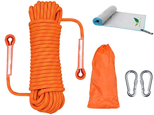 Amalan eu Outdoor-Kletterseil+schnell trocknendes Handtuch,Nylon Seil Klettern Sicherheitsseil Durchmesser 10.5mm,Lagergewicht 1200kg,mit 2 Karabinern von Amalan eu