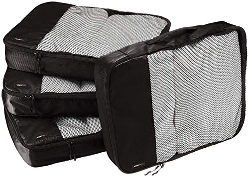 Amazon Basics Packwürfel Set für Koffer, Reise Organizer, Reißverschluss, 4 Teilig, Groß, Schwarz von Amazon Basics