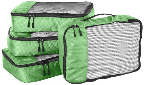 Amazon Basics Packwürfel Set für Koffer, Reise Organizer, Reißverschluss, 4 Teilig, Mittelgroß, Grün von Amazon Basics