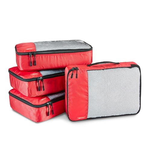 Amazon Basics Packwürfel Set für Koffer, Reise Organizer, Reißverschluss, 4 Teilig, Mittelgroß, Rot Amazon Basics Packwürfel Set für Koffer, Reise Organizer, Reißverschluss, 4 Teilig, Mittelgroß, Rot von Amazon Basics
