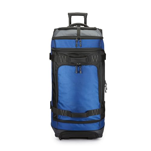 Amazon Basics Reisetasche mit Rollen, 137L , Leichter und Langlebiges Trolley aus Ripstop-Gewebe, Großes Fassungsvermögen mit Teleskopgriff, Ideal für Reisen, Arbeit und Freizeit, Blau von Amazon Basics