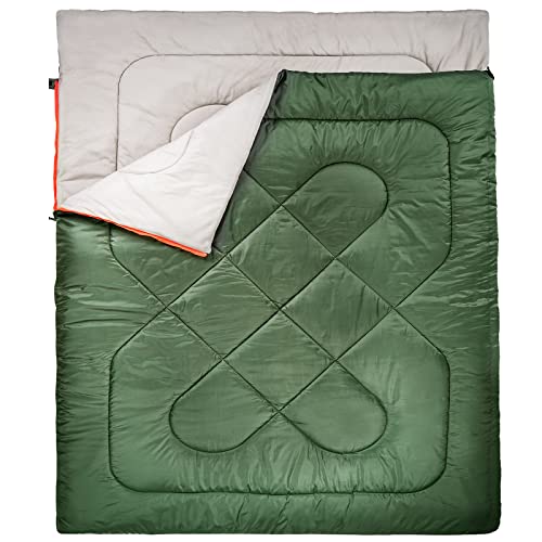 Amazon Basics – Rechteckig Schlafsack für kaltes Wetter, zum Camping und Wandern, Queensize-Größe für zwei Personen, Double, olivgrün von Amazon Basics