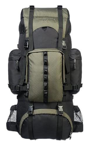 Amazon Basics - Wanderrucksack mit Innengestell und Regenschutz, 65 L, Grün von Amazon Basics