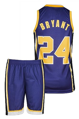 Amdrabola Lakers Kobe Bryant Basketball Kinder Trikot Bausatz, Lila, Komm mit Shorts Basketballfans (128,Lila) von Amdrabola