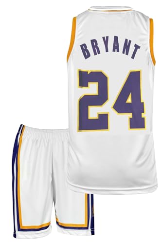 Amdrabola Lakers Kobe Bryant Basketball Kinder Trikot Bausatz, Weiß, Komm mit Shorts Basketballfans (152,Weiß) von Amdrabola