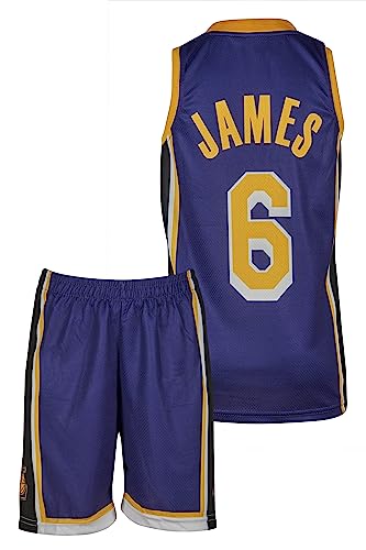 Amdrabola Lakers Lebron James Basketball Kinder Trikot Bausatz, Lila, Komm mit Shorts Basketballfans (140,Lila) von Amdrabola