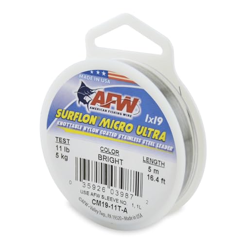 American Fishing Wire Surflon Micro Ultra, Nylon Coated 1x19 Stainless Steel Leader Wire, 11LB Test, 12" Diameter, Bright 5M von American Fishing Wire