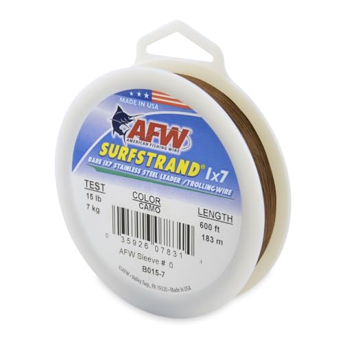 AFW American Fishing Wire Surfstrand, blanker Edelstahlvorfachdraht, 2,5 x 17,8 cm, 6,8 kg getestet, 0,00 cm Durchmesser, Tarnmuster, 182,9 m AFW American Fishing Wire Surfstrand, blanker Edelstahlvorfachdraht, 2,5 x 17,8 cm, 6,8 kg getestet, 0,00 cm Durchmesser, Tarnmuster, 182,9 m von American Fishing Wire