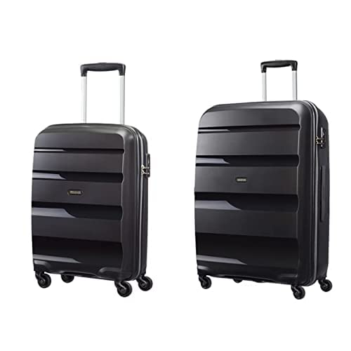 American Tourister Bon Air Spinner S Handgepäck, mit 4 Rollen, 55 cm, 31.5 L, Schwarz (Black)+Spinner L Koffer, 75 cm, 91 L, 4 Rollen, Schwarz (Black) von American Tourister