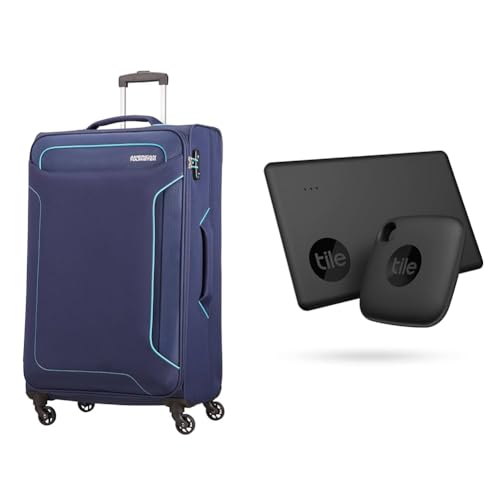 American Tourister Holiday Heat - Spinner Suitcase, 79.5 cm, 108 L, Blue (Navy) & Tile Bluetooth Item Finder Set von American Tourister