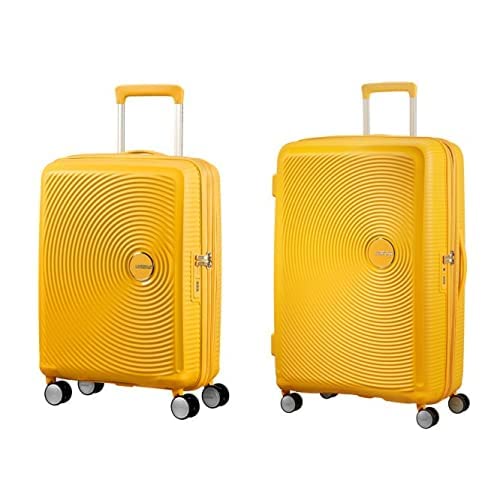 American Tourister Soundbox - Spinner S Erweiterbar Handgepäck, 55 cm, 41 L, Gelb (Golden Yellow)+Spinner L Erweiterbar Koffer, 77 cm, 110 L, Gelb (Golden Yellow) von American Tourister