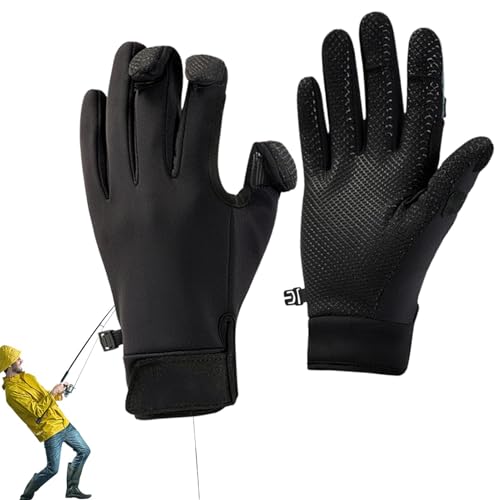 Amesor Warme Angelhandschuhe, Eisfischerhandschuhe, Fingerlose Winter-Fleece-Jagdhandschuhe, Touchscreen-Handschuhe für kaltes Wetter, rutschfeste Angelausrüstung für Männer und Frauen von Amesor