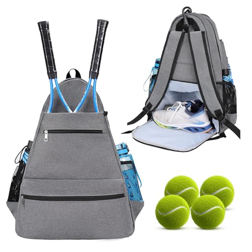 Tennistasche herren, Tennisrucksack mit Schuhfach, Groß badminton tasche Unisex, Hält Tennisschläger, Pickleballschläger, Badmintonschläger, Squashschläger, Bälle, Schuh und anderes Zubehör (grau) Tennistasche herren, Tennisrucksack mit Schuhfach, Groß badminton tasche Unisex, Hält Tennisschläger, Pickleballschläger, Badmintonschläger, Squashschläger, Bälle, Schuh und anderes Zubehör (grau) von Amexo