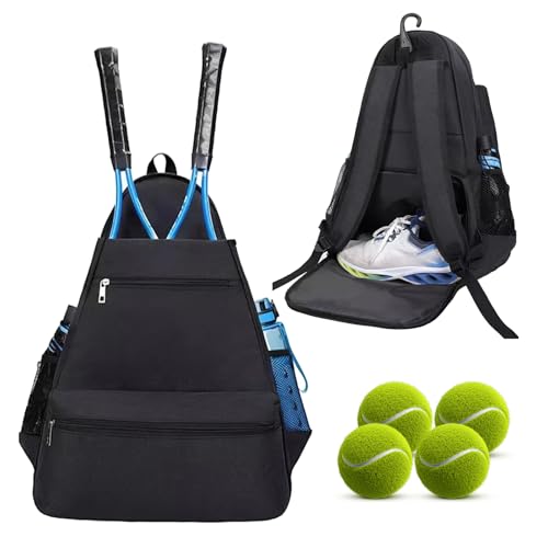 Tennistasche herren, Tennisrucksack mit Schuhfach, Groß badminton tasche Unisex, Hält Tennisschläger, Pickleballschläger, Badmintonschläger, Squashschläger, Bälle, Schuh und anderes Zubehör (Schwarz) Tennistasche herren, Tennisrucksack mit Schuhfach, Groß badminton tasche Unisex, Hält Tennisschläger, Pickleballschläger, Badmintonschläger, Squashschläger, Bälle, Schuh und anderes Zubehör (Schwarz) von Amexo